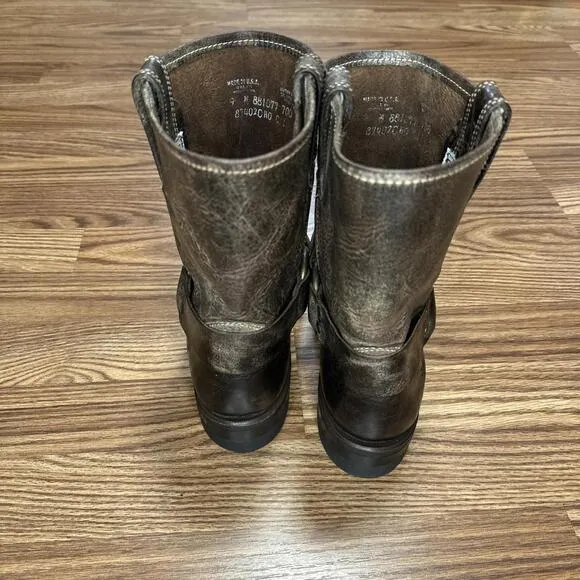 Frye Size 9M Men Rustic Brown Leather Harness Motorcycle Riding Square Toe Boots