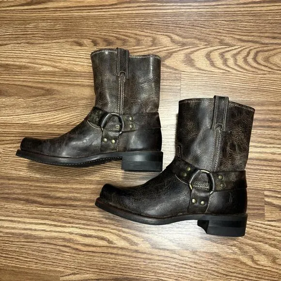 Frye Size 9M Men Rustic Brown Leather Harness Motorcycle Riding Square Toe Boots