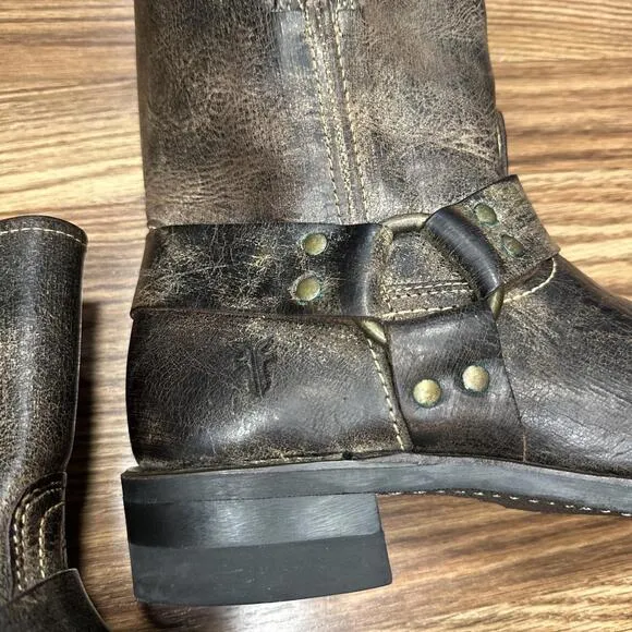 Frye Size 9M Men Rustic Brown Leather Harness Motorcycle Riding Square Toe Boots