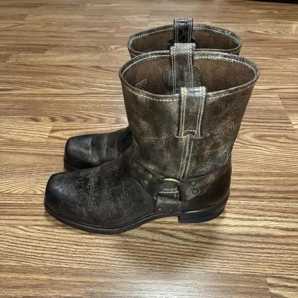 Frye Size 9M Men Rustic Brown Leather Harness Motorcycle Riding Square Toe Boots