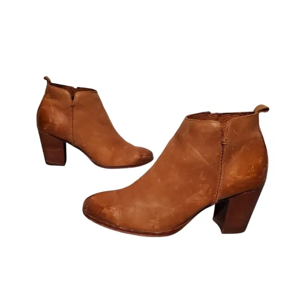 Frye Tan Leather Zip-Up Riding Ankle Booties Boots Women's Size 7.5B