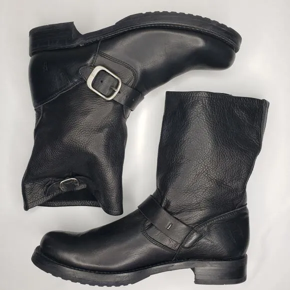 FRYE Veronica Black Leather Buckle Short Leather Moto Boots Size 10B Biker