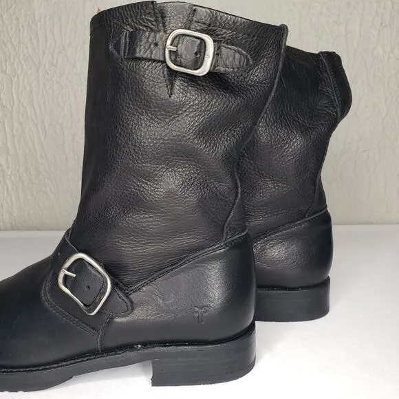 FRYE Veronica Black Leather Buckle Short Leather Moto Boots Size 10B Biker