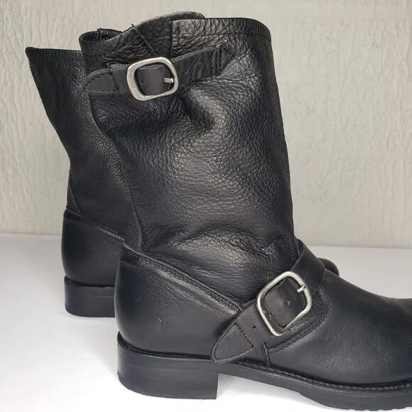 FRYE Veronica Black Leather Buckle Short Leather Moto Boots Size 10B Biker