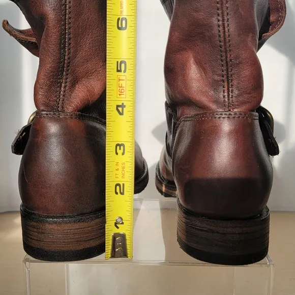 Frye Veronica Distressed Leather Brown Motorcycle Buckled Short Bootie Size 8B