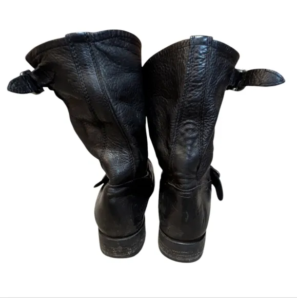 FRYE Veronica Short Black Leather Boots Size 8.5  Slouchy Soft Leather Biker
