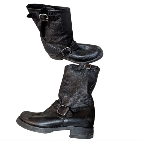 FRYE Veronica Short Black Leather Boots Size 8.5  Slouchy Soft Leather Biker