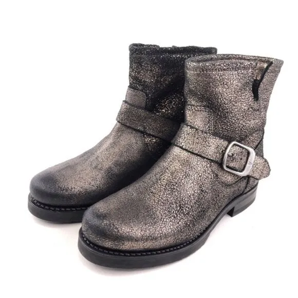 Frye Veronica Short Metallic Leather Ankle Moto Boots