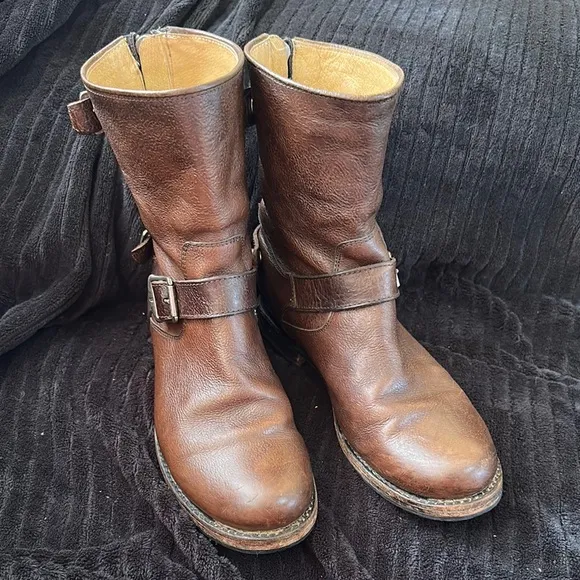 Frye Veronica Short Women's Size 8M Brown Motorcycle Boots EUC Moto Boot $298