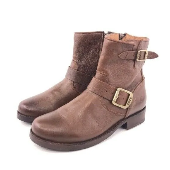 Frye Vicky 6'' Brown Leather Engineer Moto Boots 6 B