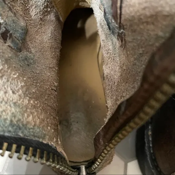 Frye Vicky Artisan Back Zip Brown Distressed Leather Ankle Boots Size 6.5