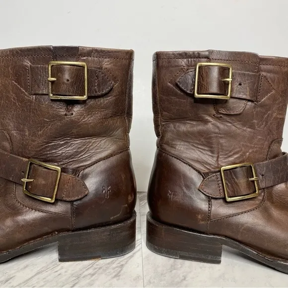 Frye Vicky Engineer Buckle Brown Leather Boot 6B