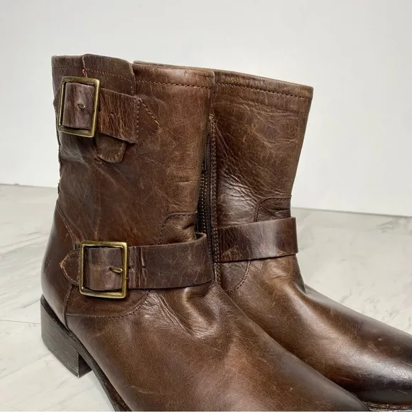 Frye Vicky Engineer Buckle Brown Leather Boot 6B