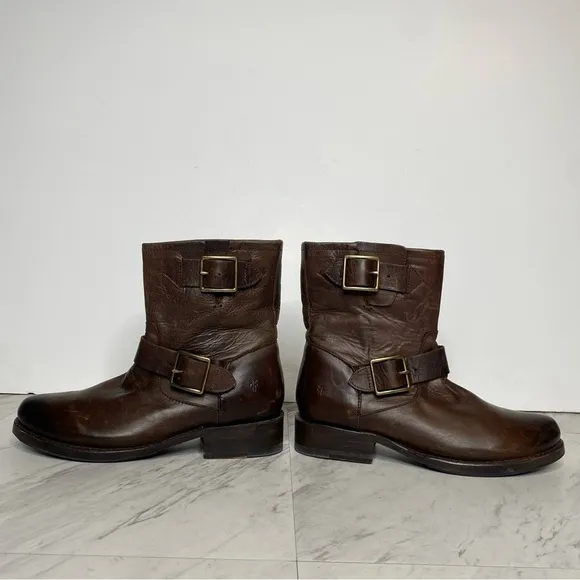 Frye Vicky Engineer Buckle Brown Leather Boot 6B