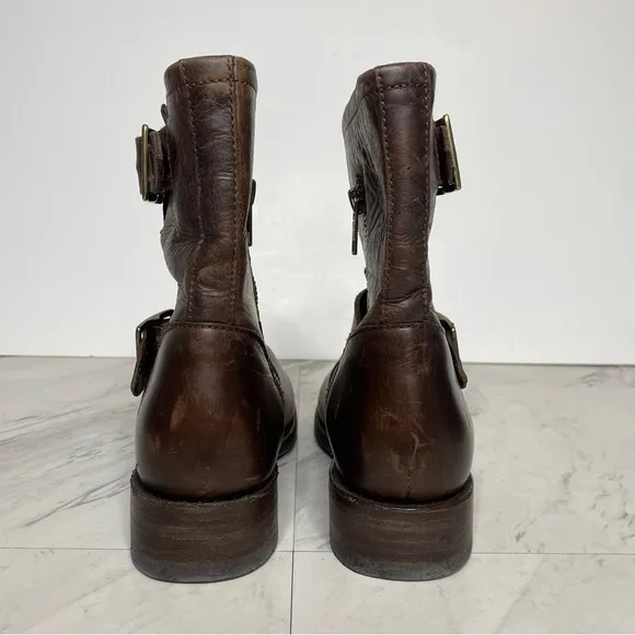 Frye Vicky Engineer Buckle Brown Leather Boot 6B