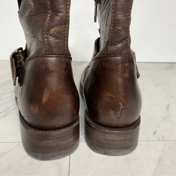 Frye Vicky Engineer Buckle Brown Leather Boot 6B