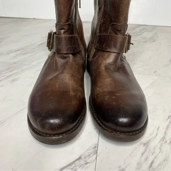 Frye Vicky Engineer Buckle Brown Leather Boot 6B
