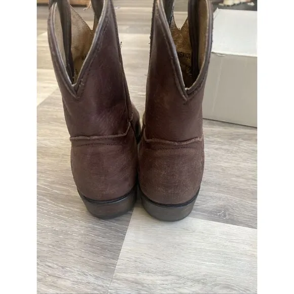 FRYE Womens 6 B Brown Distressed Leather 7&quot; Cowboy Ankle Fashion Boots Bootie