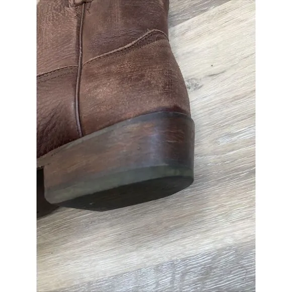 FRYE Womens 6 B Brown Distressed Leather 7&quot; Cowboy Ankle Fashion Boots Bootie