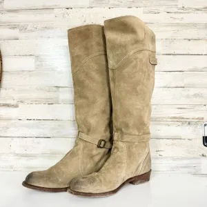 Frye Women's Beige Suede Dorado Riding Leather Motorcycle Tall Biker Boots 7