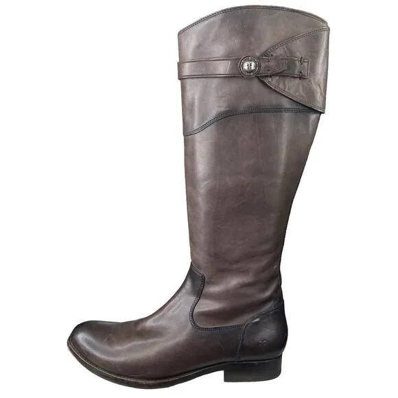 Frye Women's Molly Button Smoke Brown Leather Riding Boot Size US 8.5