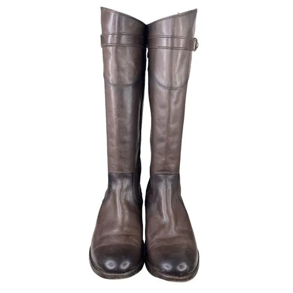 Frye Women's Molly Button Smoke Brown Leather Riding Boot Size US 8.5