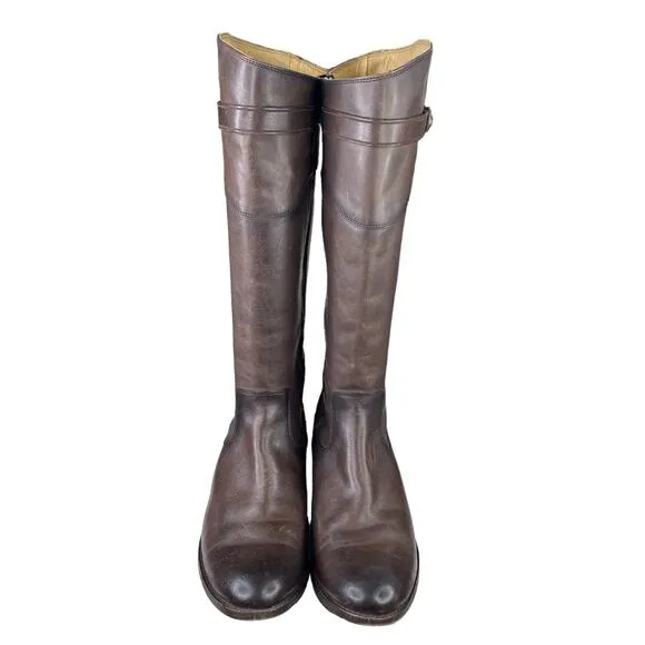 Frye Women's Molly Button Smoke Brown Leather Riding Boot Size US 8.5