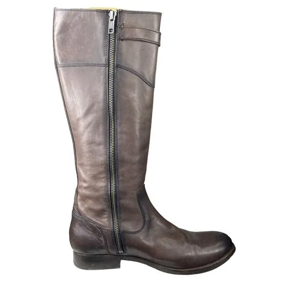 Frye Women's Molly Button Smoke Brown Leather Riding Boot Size US 8.5