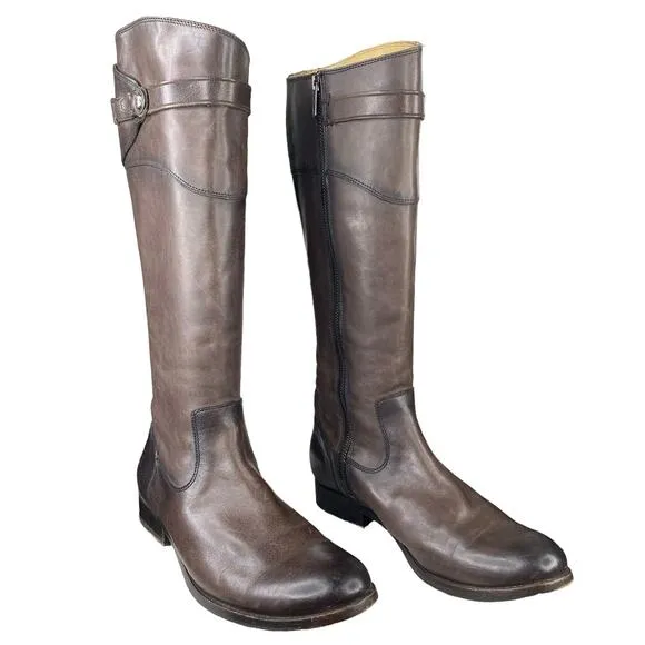 Frye Women's Molly Button Smoke Brown Leather Riding Boot Size US 8.5