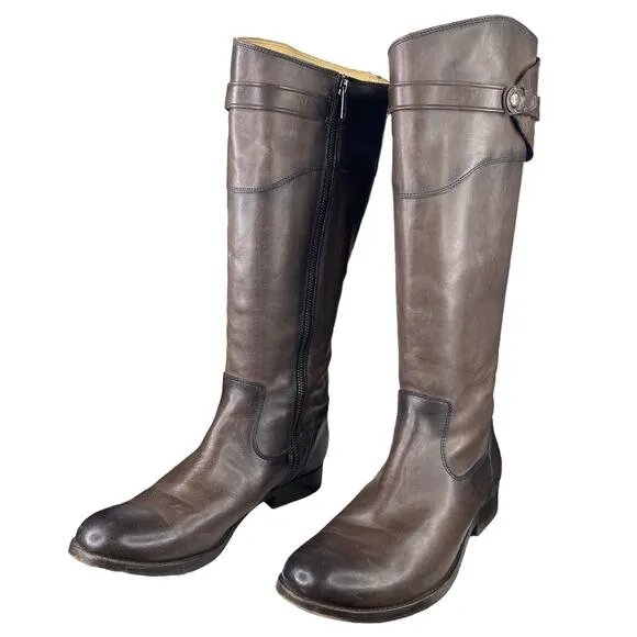 Frye Women's Molly Button Smoke Brown Leather Riding Boot Size US 8.5