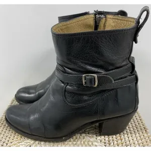 Frye Women's Vintage Leather Zip‎ Motorcycle Buckle Boots USA Black Size 6.5 B