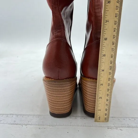 FSJ Brown Comfortable Side Zipper Wedge High Heel Point Toe Fancy Ladies Boot