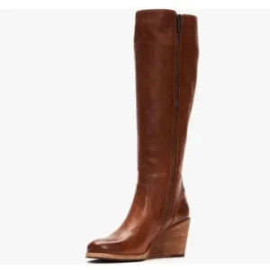 FSJ Brown Comfortable Side Zipper Wedge High Heel Point Toe Fancy Ladies Boot