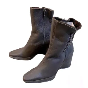 Fur Lined Leather Ankle Boots Wedge Booties Side Zipper Casual Warm Cozy Paris