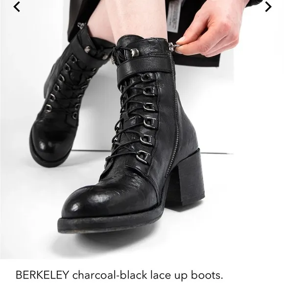 G By Guess Leather Moto Ankle Boots Combat Black Buckle Heeled Lassey-F Lace Up