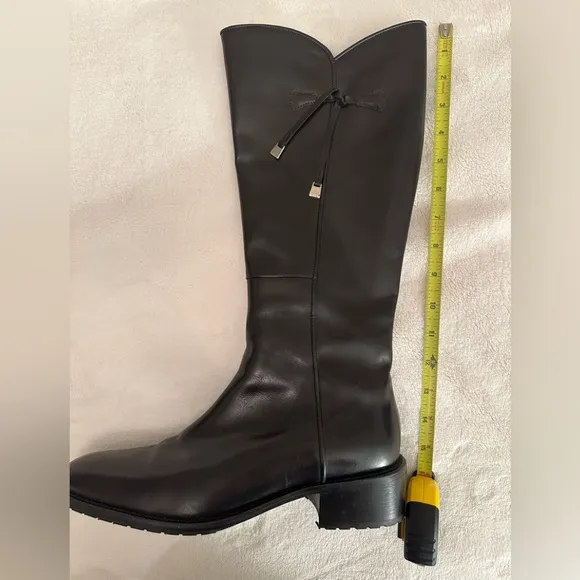 Gaia D’Este boots 40 tall High zipper EUC STACKED LOW rubber HEEL leather Italy