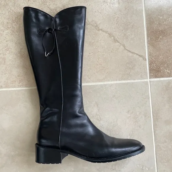 Gaia D’Este boots 40 tall High zipper EUC STACKED LOW rubber HEEL leather Italy