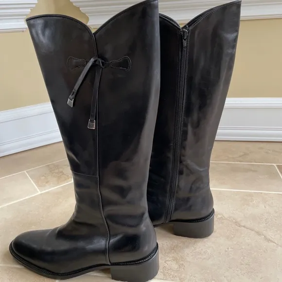 Gaia D’Este boots 40 tall High zipper EUC STACKED LOW rubber HEEL leather Italy