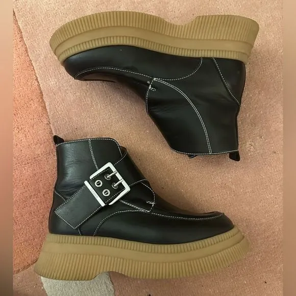 Ganni Black Buckle Boots