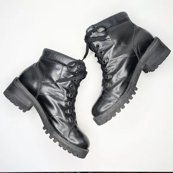 GAP vintage chunky leather boots moto lace up lug sole women's size 7.5