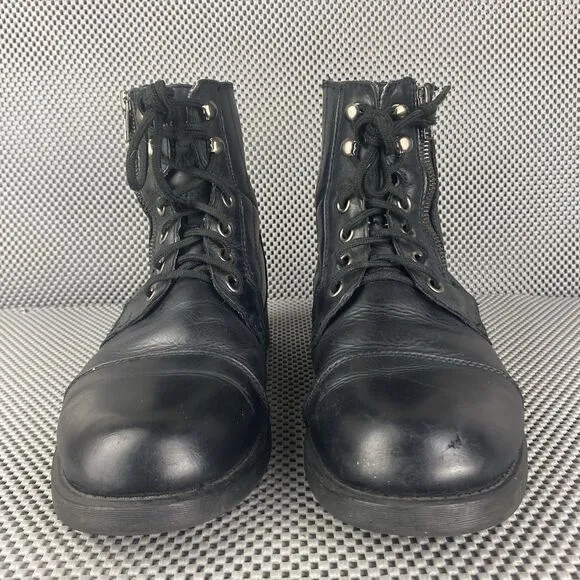 GBX Boots Mens Size 6.5 M Black Leather Lace Up Zipper Combat Biker Boots