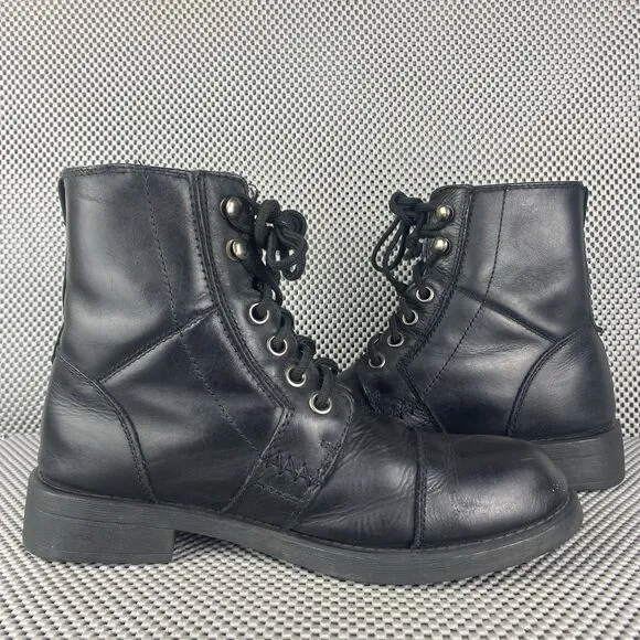 GBX Boots Mens Size 6.5 M Black Leather Lace Up Zipper Combat Biker Boots