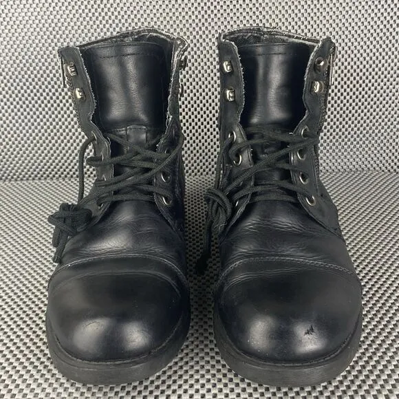 GBX Boots Mens Size 6.5 M Black Leather Lace Up Zipper Combat Biker Boots