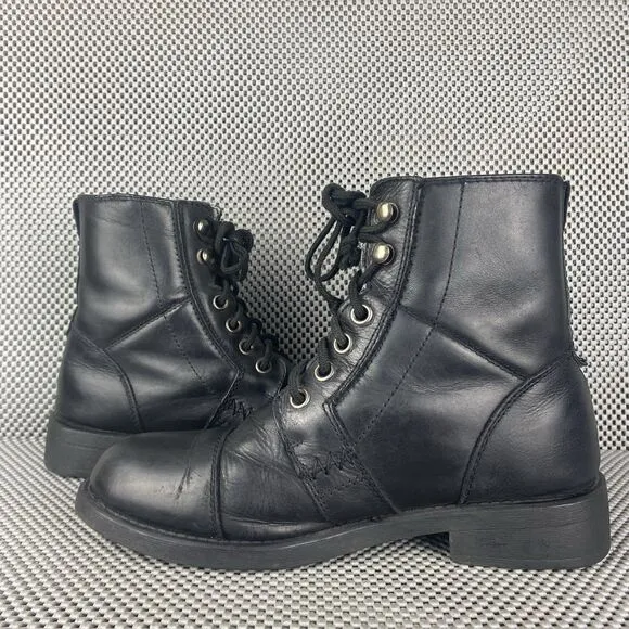 GBX Boots Mens Size 6.5 M Black Leather Lace Up Zipper Combat Biker Boots