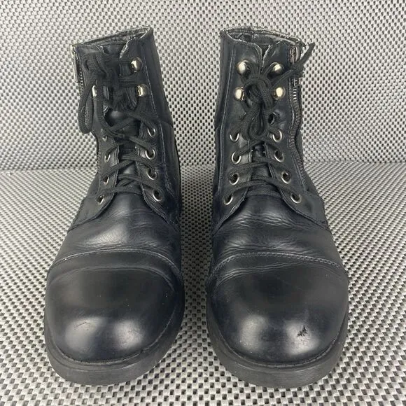 GBX Boots Mens Size 6.5 M Black Leather Lace Up Zipper Combat Biker Boots