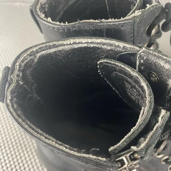 GBX Boots Mens Size 6.5 M Black Leather Lace Up Zipper Combat Biker Boots