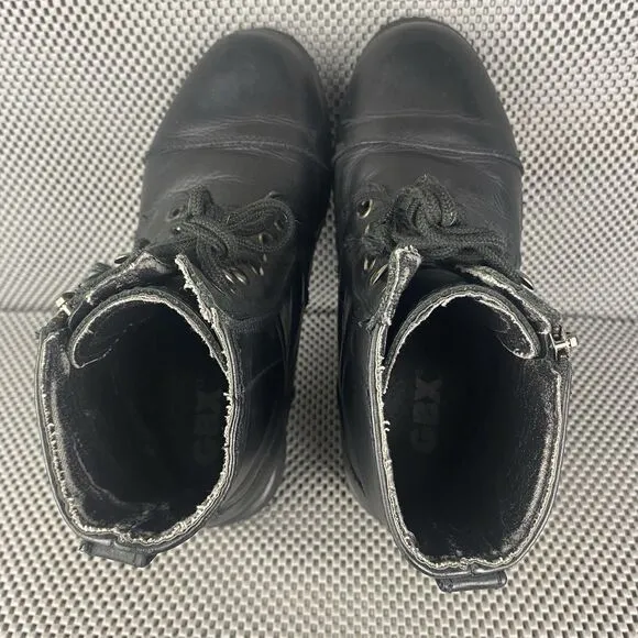 GBX Boots Mens Size 6.5 M Black Leather Lace Up Zipper Combat Biker Boots