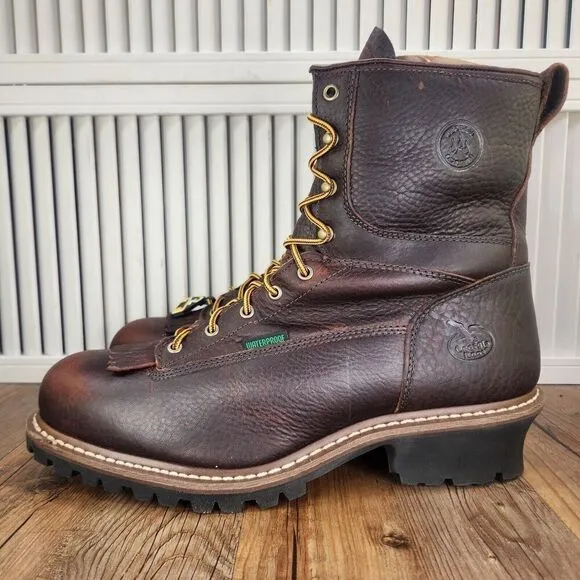 Georgia Boot 8&quot; Logger Waterproof Steel Toe Work Boots Mens Sz 14 M Brown G7313