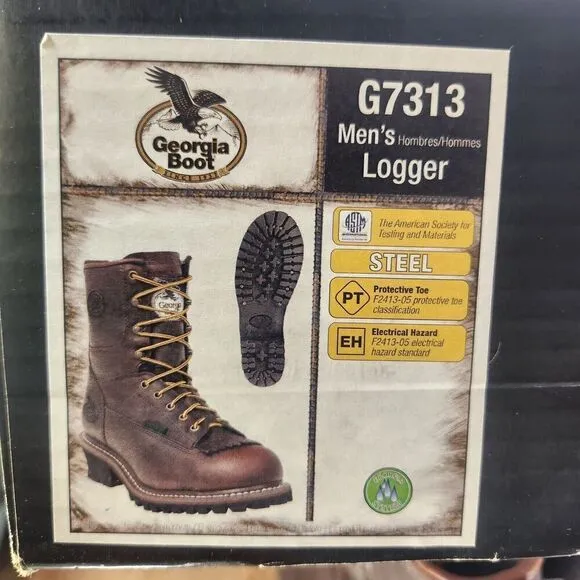 Georgia Boot 8&quot; Logger Waterproof Steel Toe Work Boots Mens Sz 14 M Brown G7313