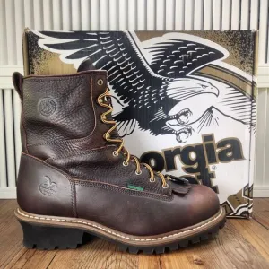 Georgia Boot 8&quot; Logger Waterproof Steel Toe Work Boots Mens Sz 14 M Brown G7313